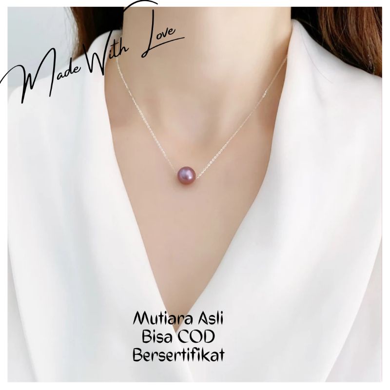 Kalung Moci Mutiara Asli|Liontin Mutiara Edison Mutiara air tawar Asli bersertifikat|Liontin Korea M