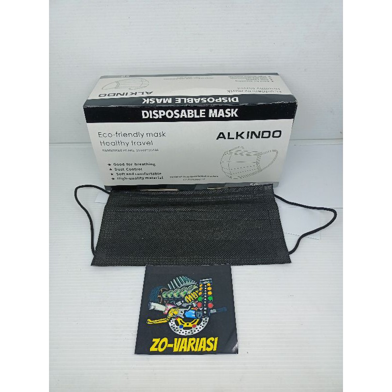 Masker 3 ply earloop Alkindo Hitam