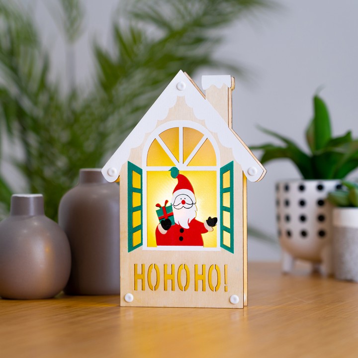Pajangan Natal Kayu Lampu LED Standing Rumah Hohoho rumah natal dekorasi natal hiasan rumah natal ru