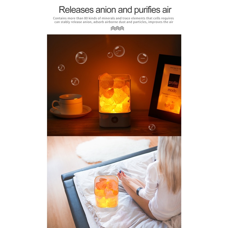 Lampu Tidur fitur membersihkan udara Lampu kesehatan dengan kristal Garam dari Himalaya, LED Crystal Salt Lamp of Himalaya Lava Lampu dekorasi kamar tidur Crystal Natural Himalayan Salt Lamp USB Led Multicolor Night Light Table Lava Lamps for Bedroom Beds