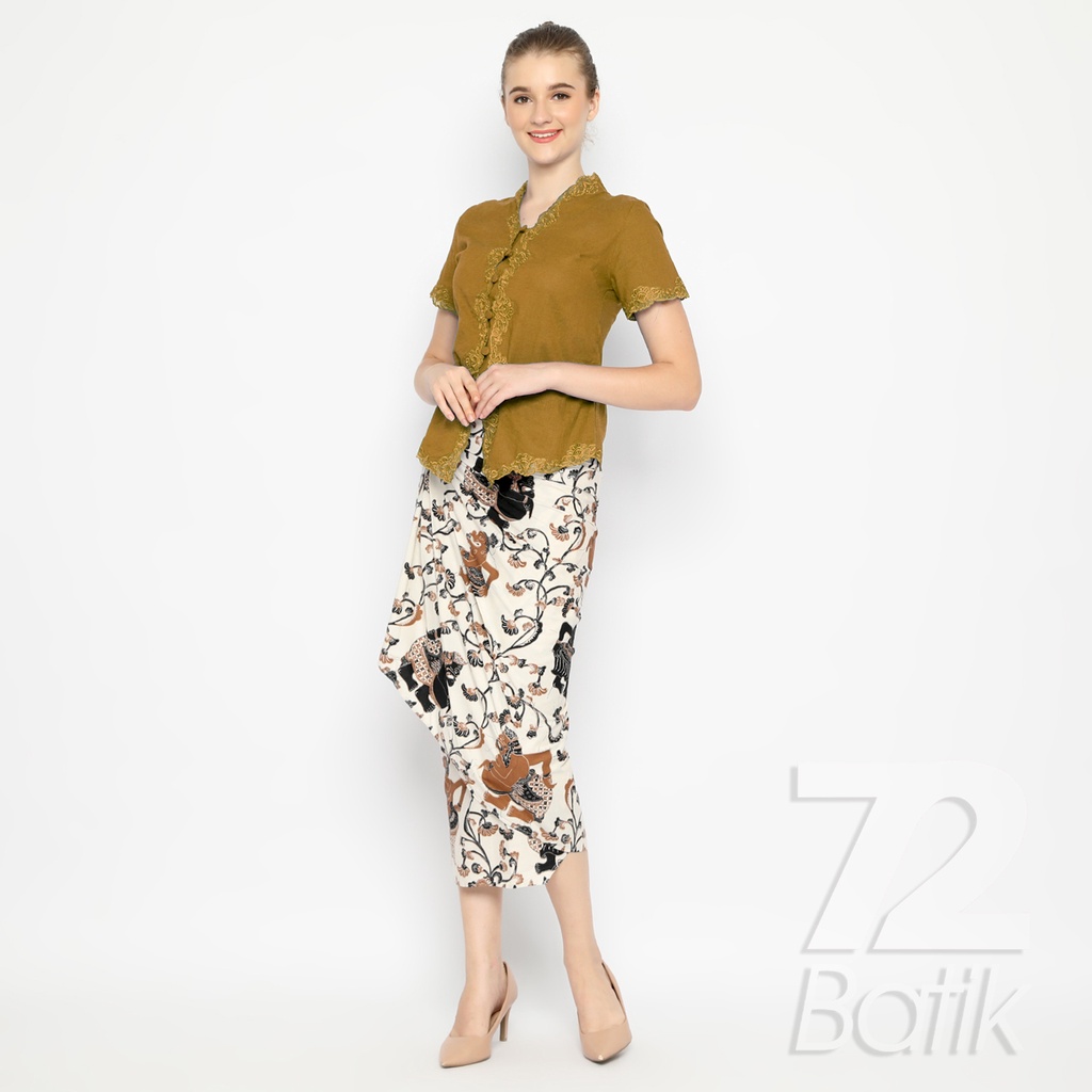 ROK BATIK SPAN Skirt Lilit Kebaya Instan Modern Wanita Motif Wayang Warna Putih 723485 Cap 72 - Rok 