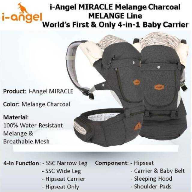 I-ANGEL MIRACLE MELANGE CHARCOAL Baby Carrier Gendongan Bayi