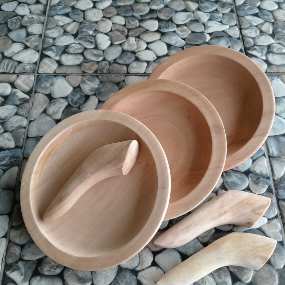 COBEK + ULEKAN KAYU / COET / COBEK KAYU TANPA PEWARNA Ukuran Jumbo 22cm