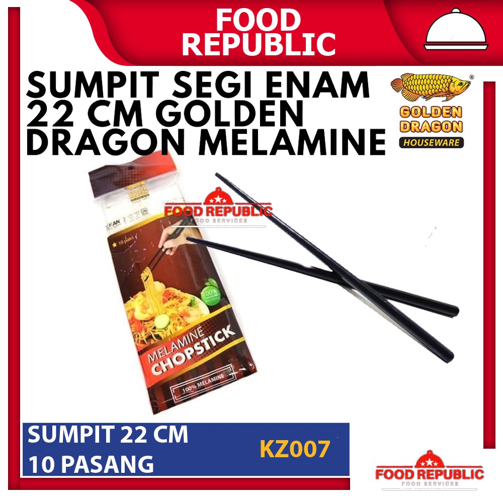 GOLDEN DRAGON SUMPIT SEGI ENAM 22 CM ISI 10 PASANG MELAMINE KZ007