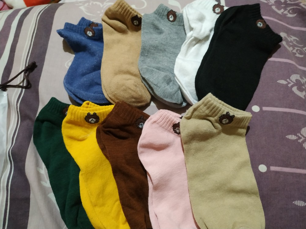 [termurah] 10pcs Kaos Kaki Ankle Brown Line+tas Logo Brown Line Kaos Kaki Import