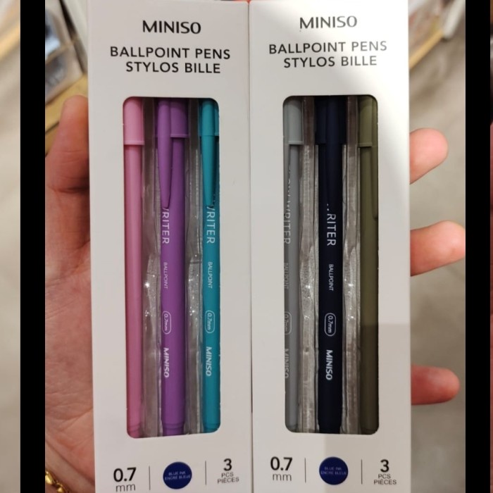 

Miniso 1.0mm Thin Barrel Ballpoint Pens 3pcs Blue Ink Tinta Biru - Hitam
