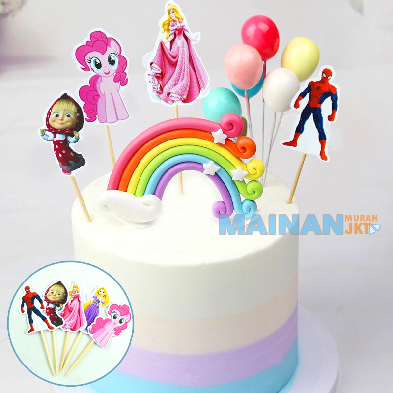 MAINANKEI PERLENGKAPAN PESTA CUP CAKE TOPPER KARAKTER SET ISI 10 HIASAN KUE ULANG TAHUN