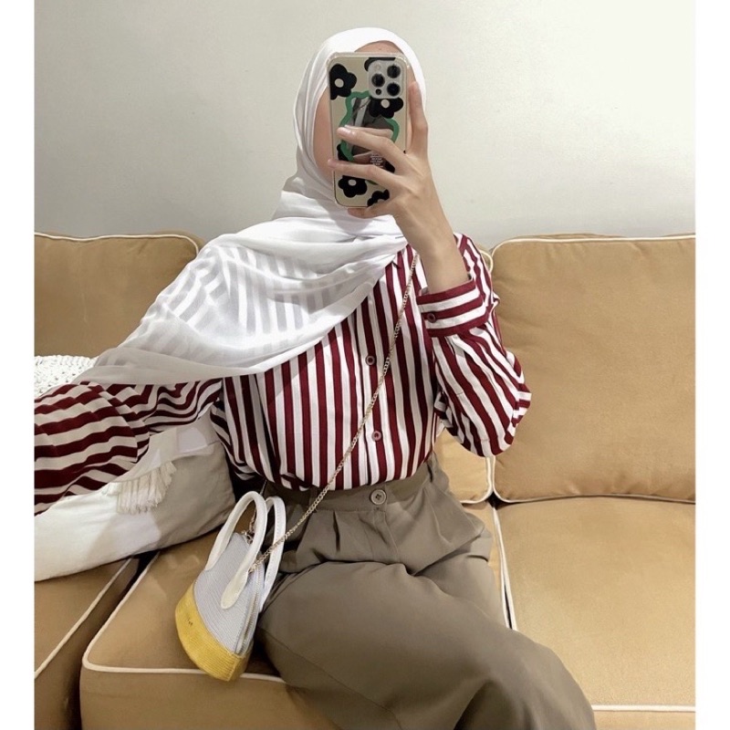 kemeja rayon LD 110, stripe kemeja wanita / Kemeja casual / kemeja stripe salur / kemeja terkini