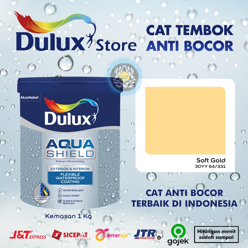 CAT TEMBOK ANTI BOCOR DULUX AQUASHIELD 2X LEBIH KUAT TAHAN CUACA WARNA SOFT GOLD 30YY 64/331 KUNING 