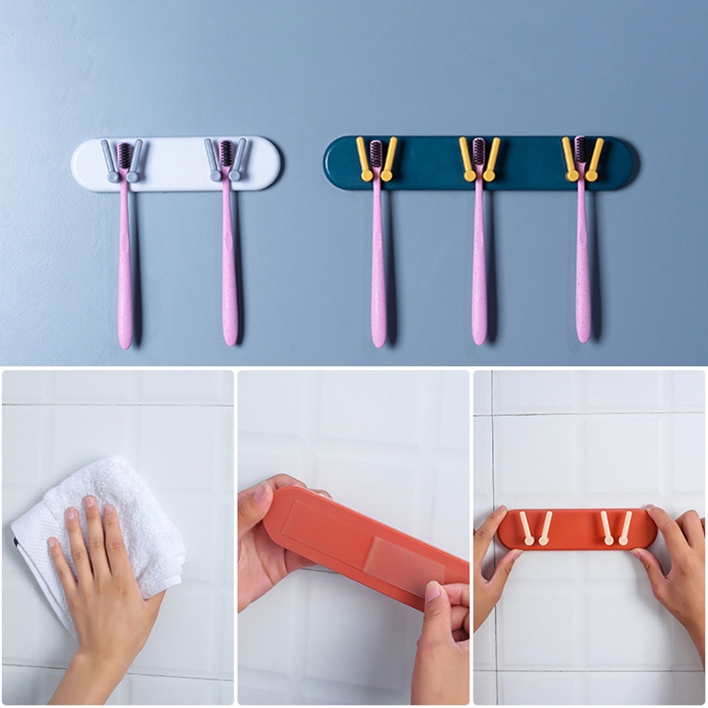 Rak Holder Sikat Gigi / Sendok / Handuk Gaya Nordic Kreatif Dengan Perekat Untuk Dapur / Kamar Mandi