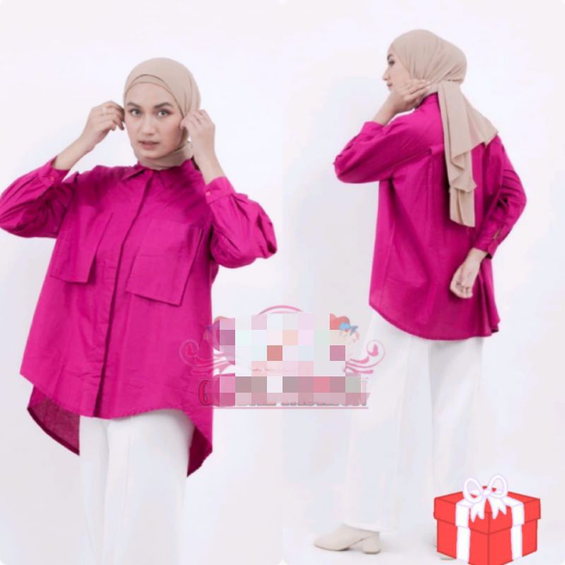 KEMEJA OVERSIZE KANTONG DUA TERBARU //Ld 130cm