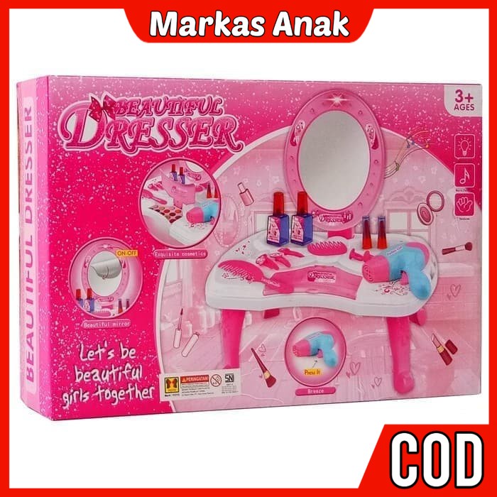 Mainan Anak Anak Umur 3 4 5 6 Tahun Meja + Kaca Alatke upkeUp mekap Dandan Kosmetik Rias Wajah Prete