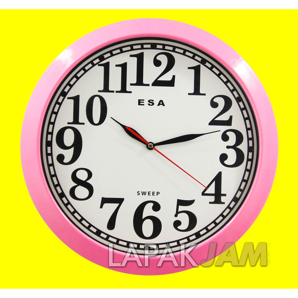 Jam Dinding Polos Warna Pink Kuning Dekorasi Rumah Bagus Wall Clock Sweep Movement ESA 333