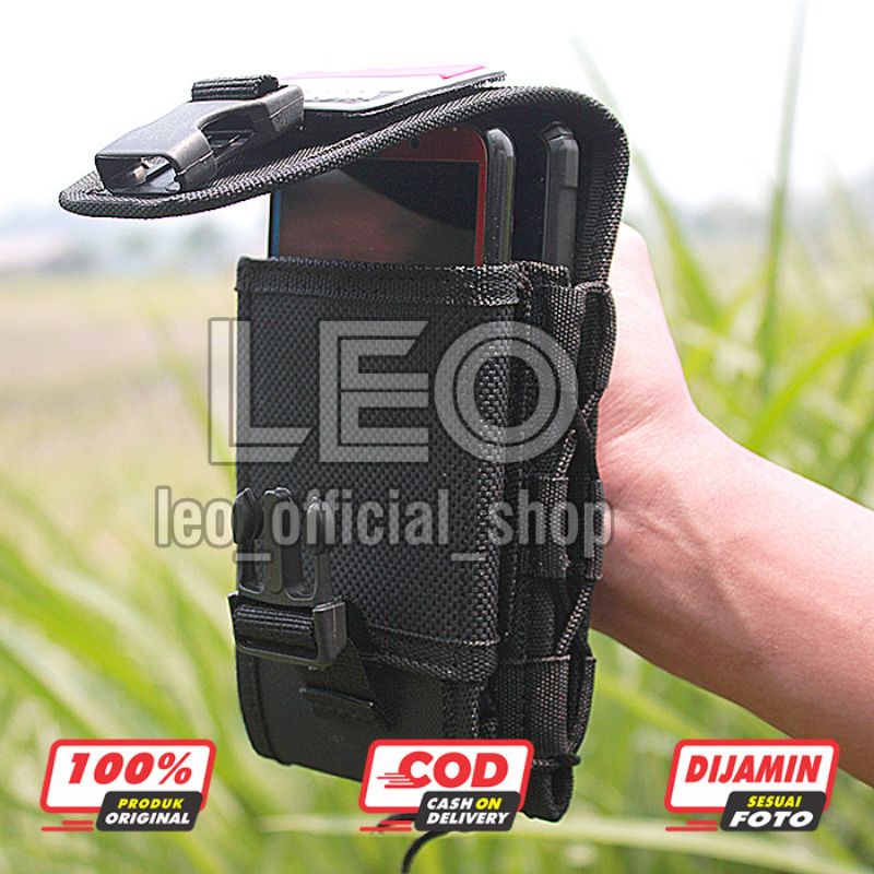 Tempat Sarung Hp Pinggang Kanvas Free Velcro Tas Dompet Handpone Pinggang Doble Slot 6,8inch Sarung Handphone Tas Dompet Pouch hp Hitam Pria Tactical