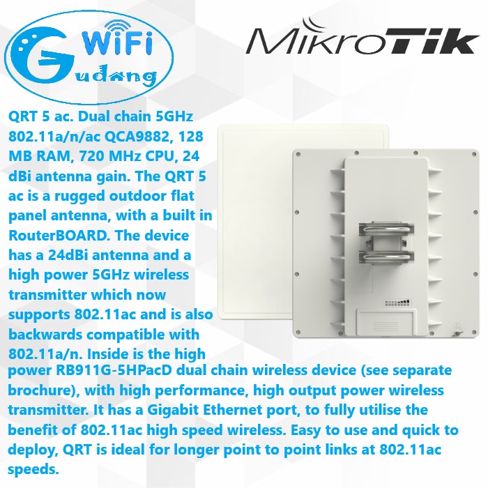 Penguat Sinyal MikroTik QRT 5 ac RB911G-5HPacD-QRT Dual Chain 5GHz 802.11a/n/ac 24dBi