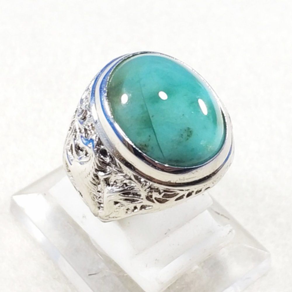 CINCIN BATU AKIK NATURAL CHRYSOPRASE CHALCEDONY GARUT INCLUDE MEMO RING PERAK HANDMADE