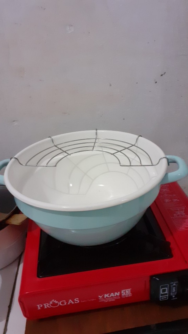 Chefina Deep Tempura W/ Iron Net 24 Cm Icy Blue Panci Enamel