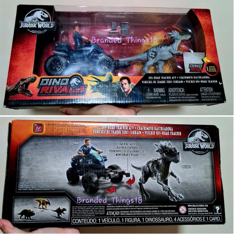 Jurassic Worlds Dino Rivals Off-Road Atv Tracker Owen Blue Trex T Rex Dinosaurus Figure Diecast Vehi