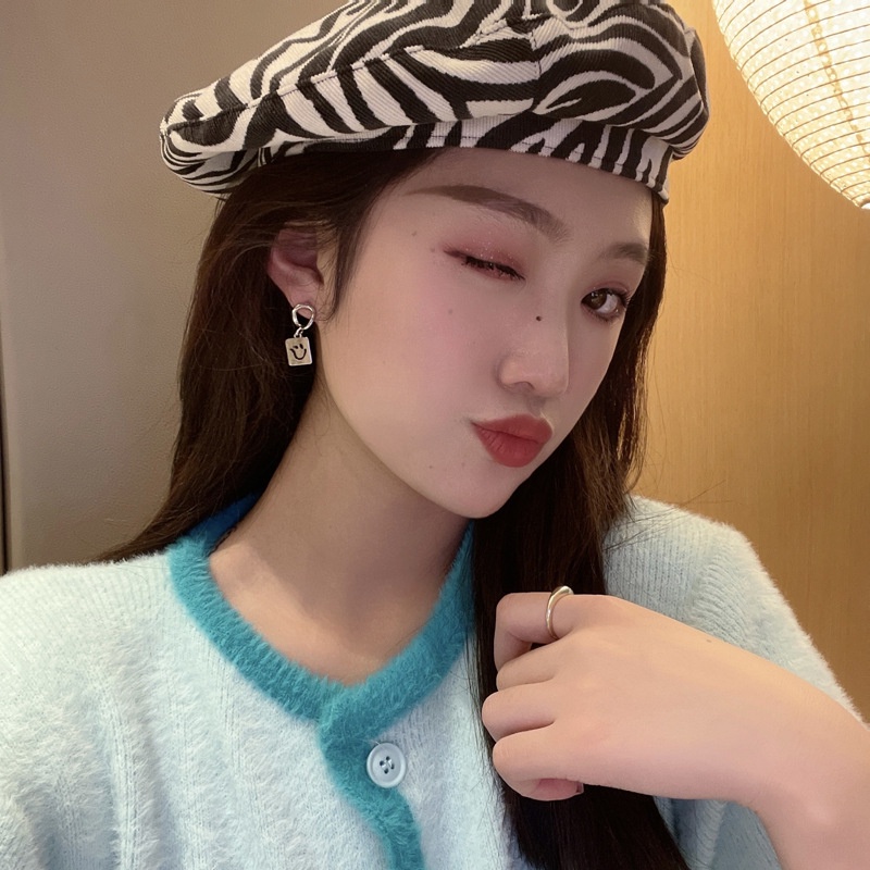 Anting Tusuk Sterling Silver 925 Desain Geometri Smiley Simple Untuk Wanita 4640