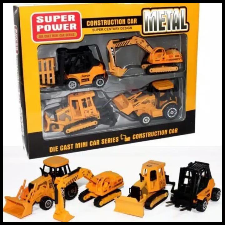 Mainan Diecast Construction Metal Excavator Forklift Buldozer