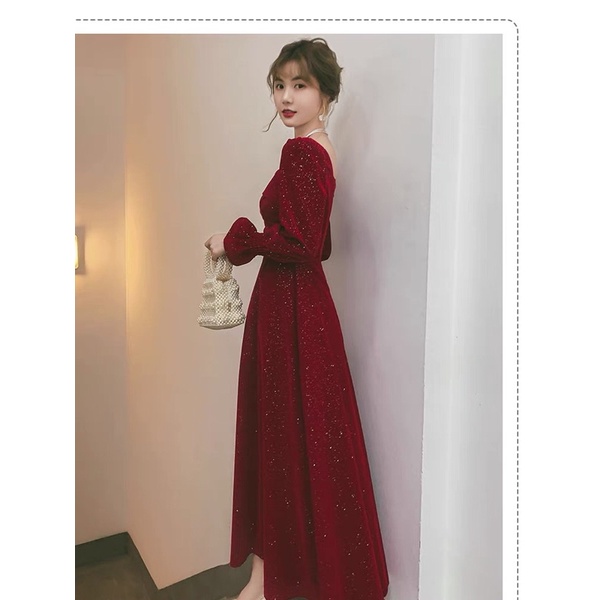 Long Dress Red Velvet Blink Square Neck M222