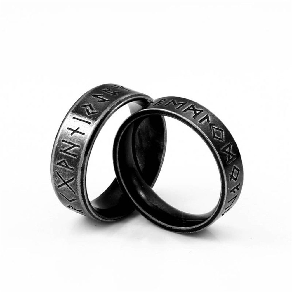 ROW Ancient Black Viking Letter Personality Words Ring Wedding Anniversary Classic Retro Jewelry Gift