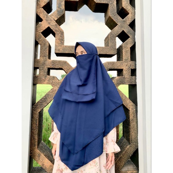 khimar instan mawar 2 layer free cadar 2 layer tali kerudung segi empat instans.hijab instan-Navy