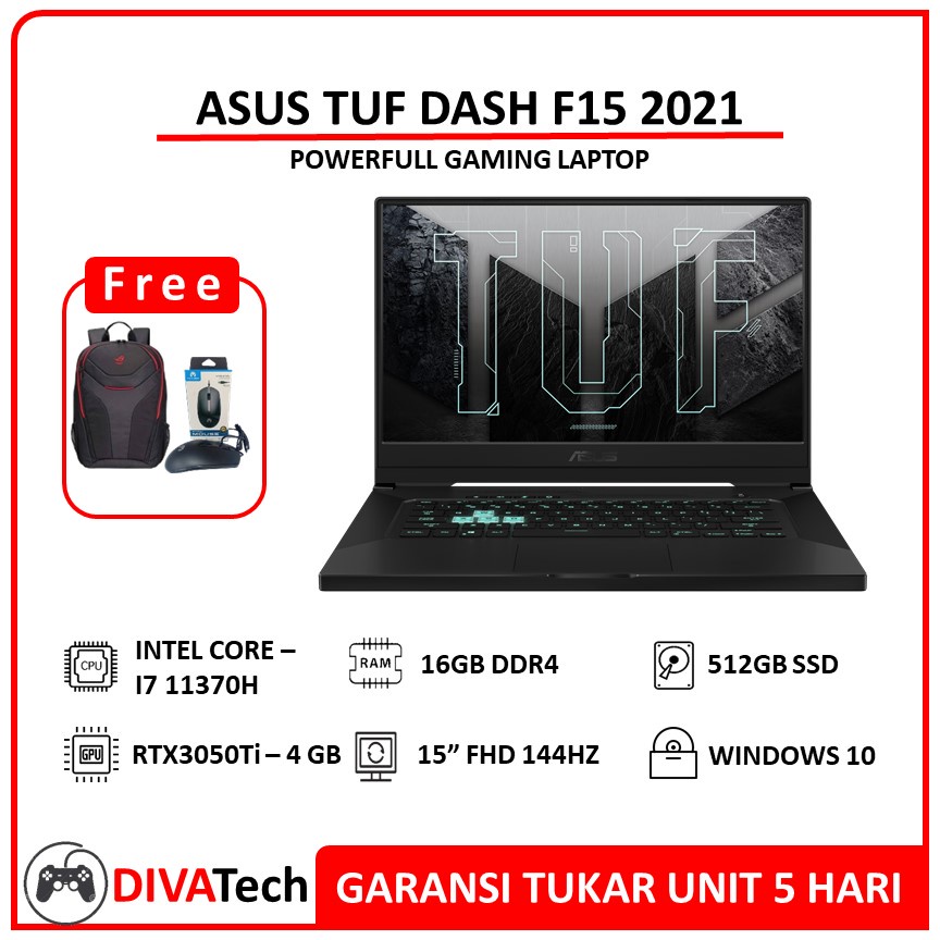 Asus TUF DASH F15 2021 i7 11370H 16GB 512GB SSD RTX3050Ti 4GB 15.6FHD