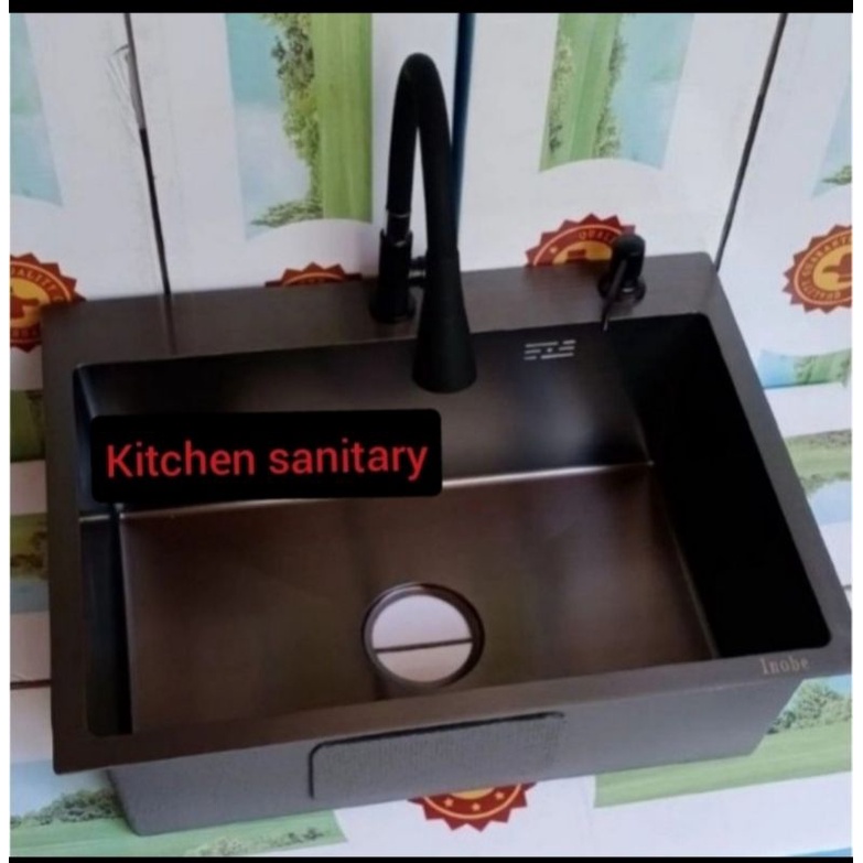 paket kitchen sink 6045 inobe black   paket komplit sink hitam 6045
