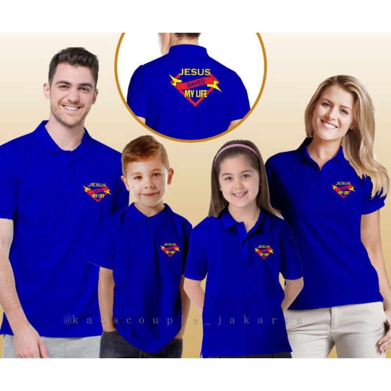 Kaos Polo Kerah /Baju Rohani Salib Jesus Saved Salib Yesus Couple Keluarga Ayah Ibu Anak /Sekolah Mi