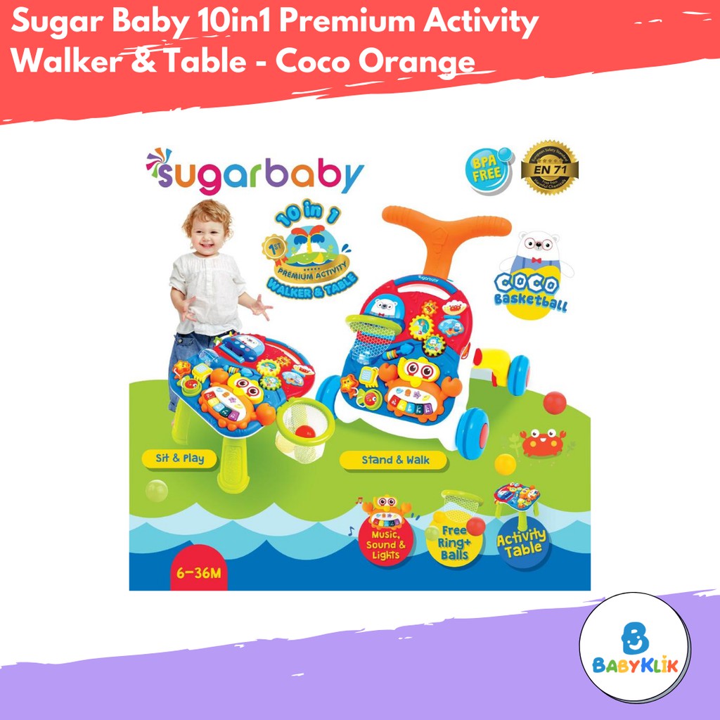 Sugar Baby Mainan Alat Bantu Jalan Bayi Multifungsi 10in1 - 10in1 Premium Activity Walker &amp; Table