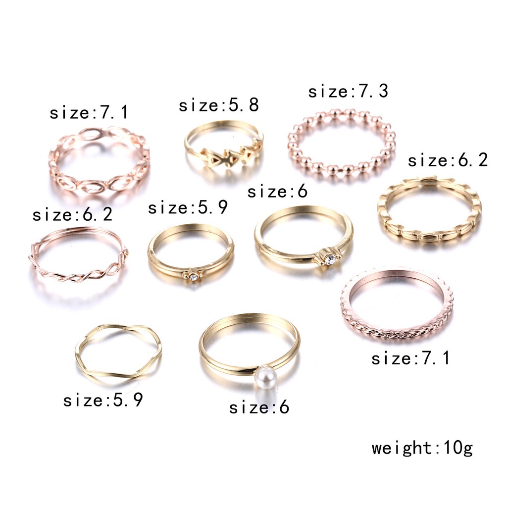 10pcs / Set Cincin Bentuk Geometri Segitiga / Oval / Hollow Hias Mutiara Untuk Wanita