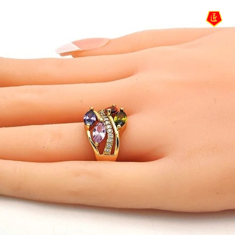 [Ready Stock]Colored Gems Diamond 18K Gold Ring