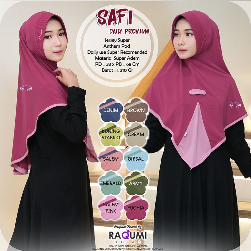SAFI ORIGINAL RAQUMI HIJAB | JILBAB JERSEY RAQUMI | JILBAB 2 WARNA | JILBAB DAILY RAQUMI