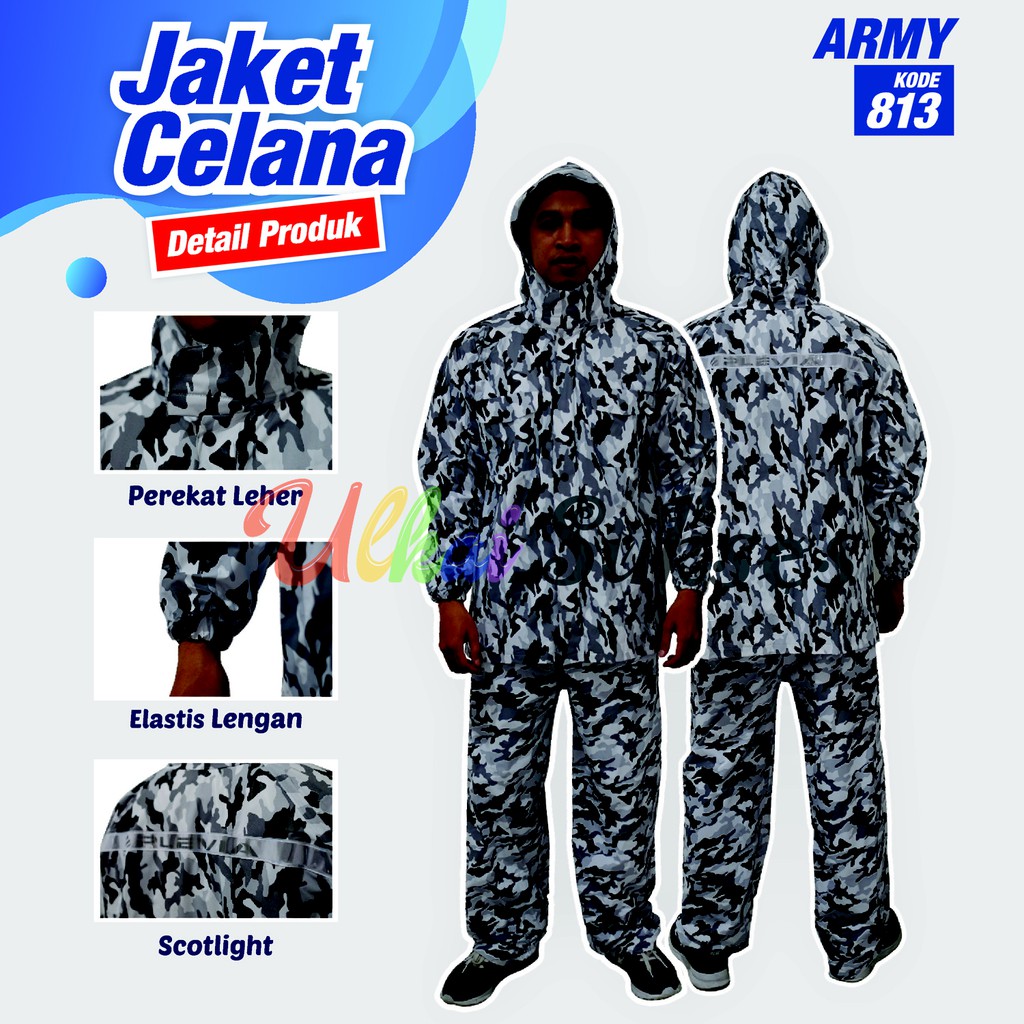 Plevia Jas Hujan Setelan Plevia Army 813 - Raincoat Dewasa Jaket Celana Pria Wanita Murah Laris