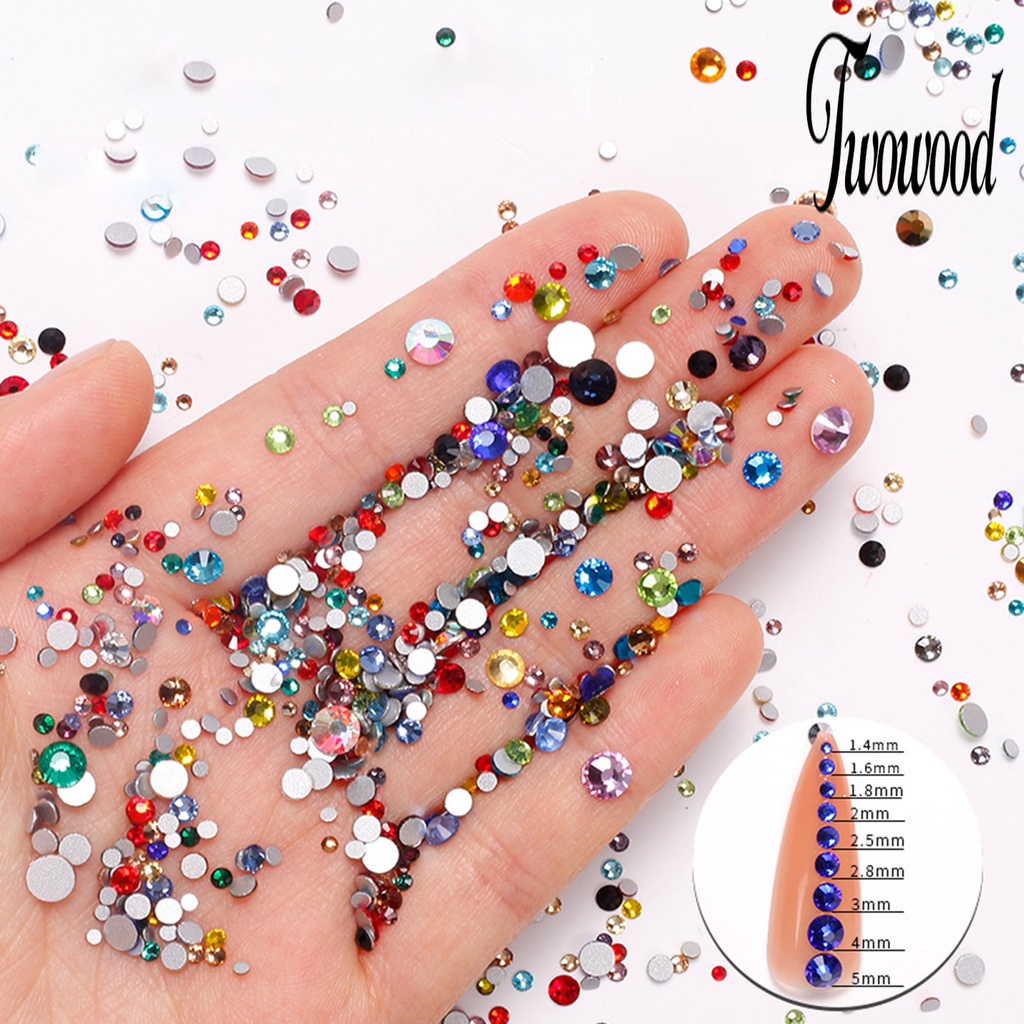 Twowood 1440Pcs / Kantong Ornamen Berlian Imitasi Alas Datar Ringan Untuk Dekorasi Nail Art DIY