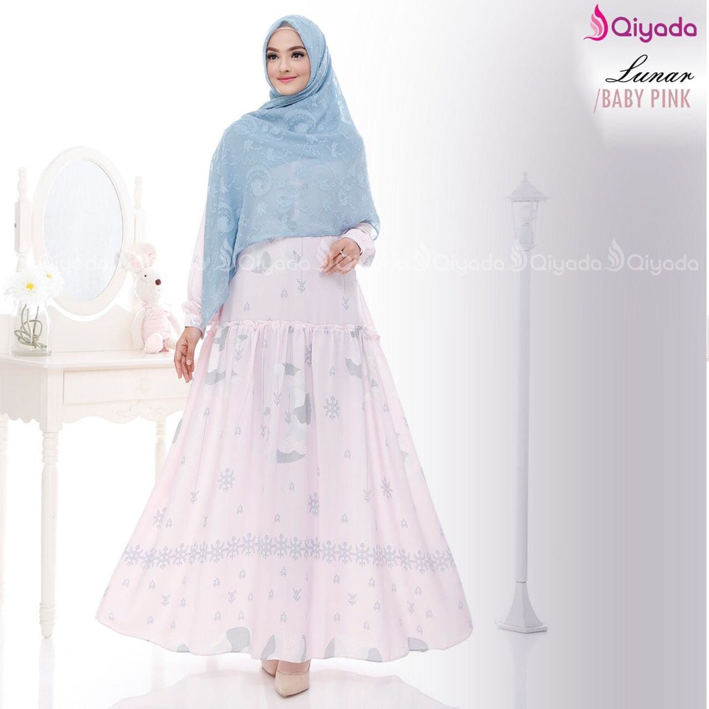 TOP BEST SELLER Gamis Qiyada Lunar Baby Pink - baju muslim wanita baju muslimah baju