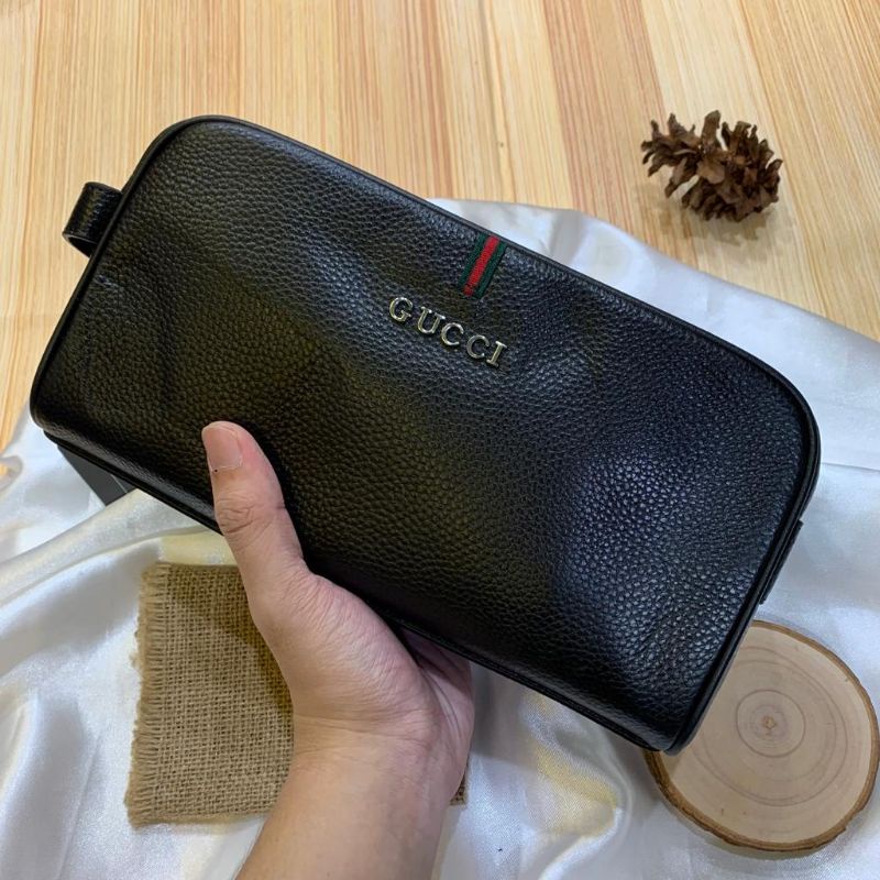 Pouch bag Gucci premium leather, tas tangan gucci pria