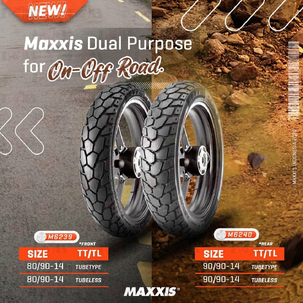 Ban Maxxis M6239 80/90-14 Ban Luar Motor Matic Tubeless Dual Purpose Ring 14 Front