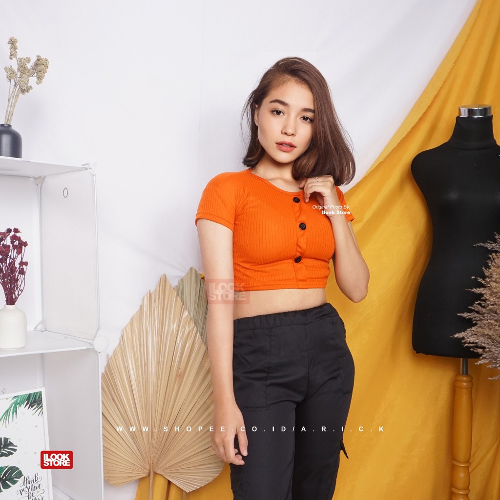 ilook | Keiko Button Top RIB | Baju Wanita Crop Top - Fit to L-6