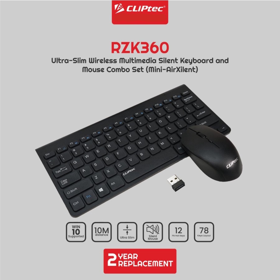 Keyboard &amp; Mouse Combo Set Ultra Slim Wireless Silent CLIPtec RZK360