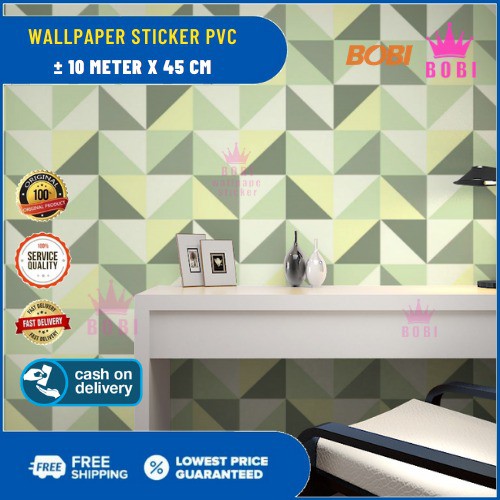 Wallpaper Sticker Segitiga Hijau Z 3002-5 Tipis / Wallpaper New 2021 / Ukuran 9mx45cm