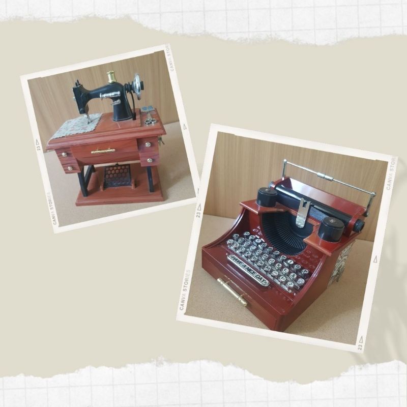 preloved sewing machine music box dan typewriter music box