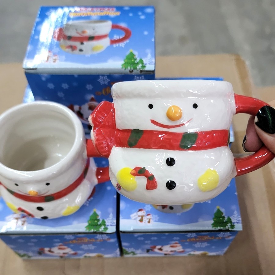 Gelas Natal Santa Kado Souvenir Mug Merry Christmas Glass Snowman