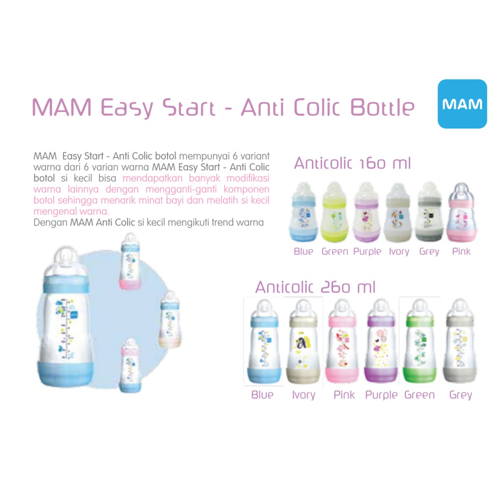 MAM Anti Colic Bottle Botol Susu Bayi 130ml 160ml 260ml Anti Kolik