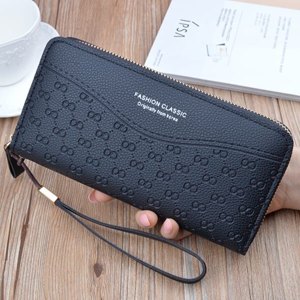 DOMPET PANJANG WANITA RESLETING SEGUEN WA173B5 KULIT HITAM ORIGINAL IMPORT TERBARU BATAM MEWAH KOREA