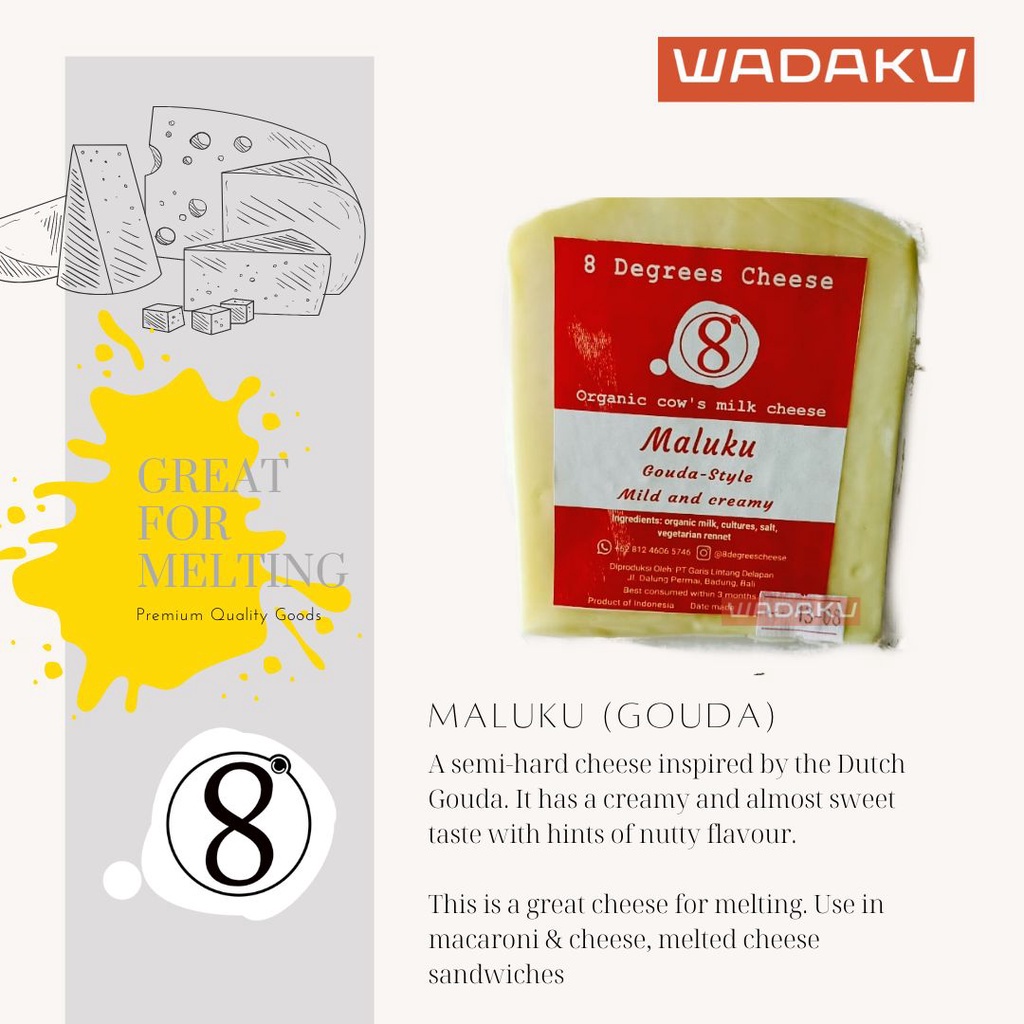 

Maluku Original Gouda Organic Natural Cheese by 8 Degrees 100gr