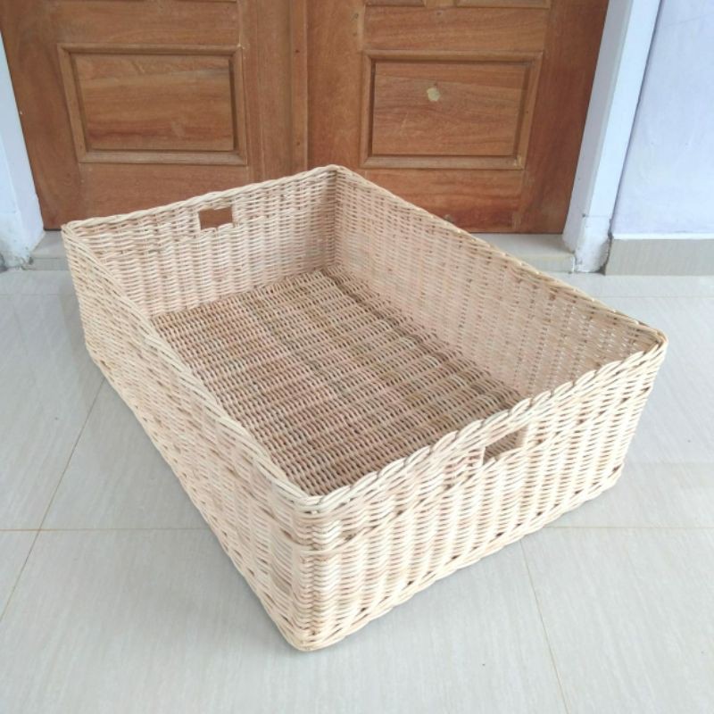 Keranjang rotan persegi kotak panjang besar jumbo laci penyimpanan barang 75x53x24 cm