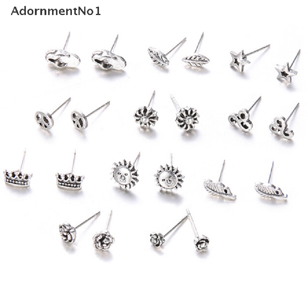 (AdornmentNo1) 11 Pasang / Set Anting Tusuk Gaya Bohemia Warna Silver Untuk Wanita