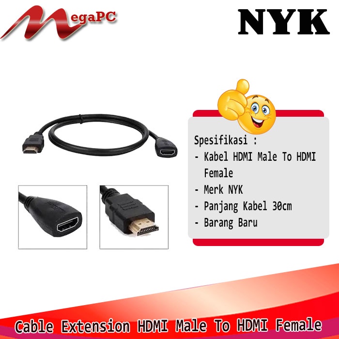Sambungan Kabel HDMI Male to HDMI Female 30 cm